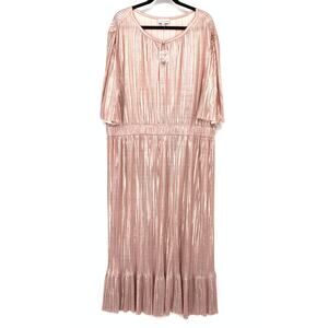 By Stacy London Half Sleeve Keyhole Neck Maxi Dress Womens Sz 2X Pink Metallic
